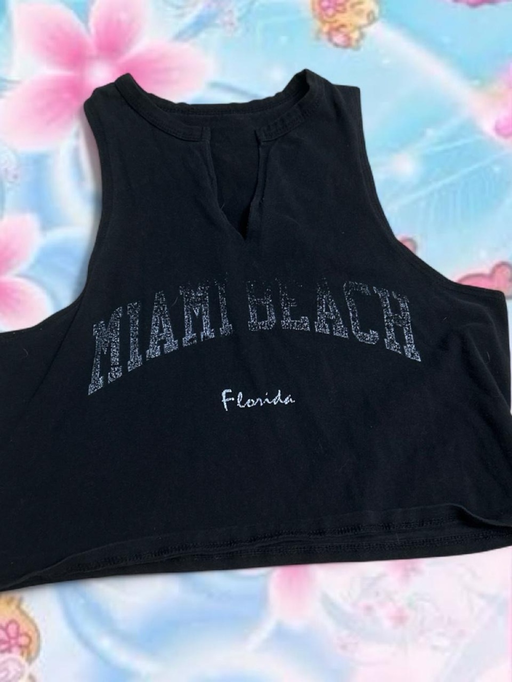 Black Miami Beach Cropped Tank Top - Florida Graphic